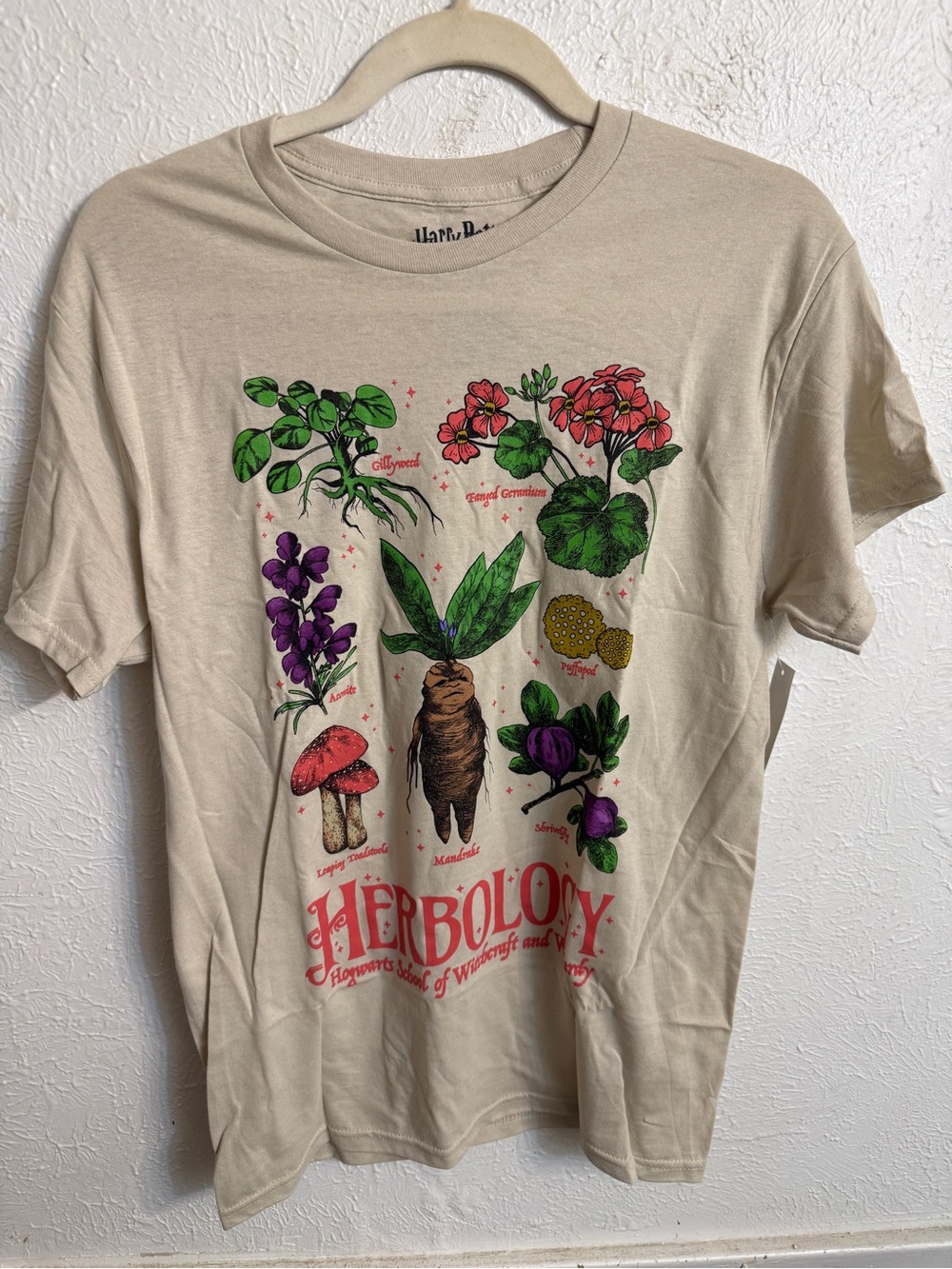 Harry Potter Herbology Graphic Tee - Cream Botanical Print NWT